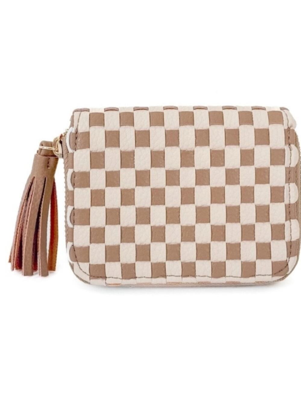 Wynona Woven Wallet Check Tan Cream